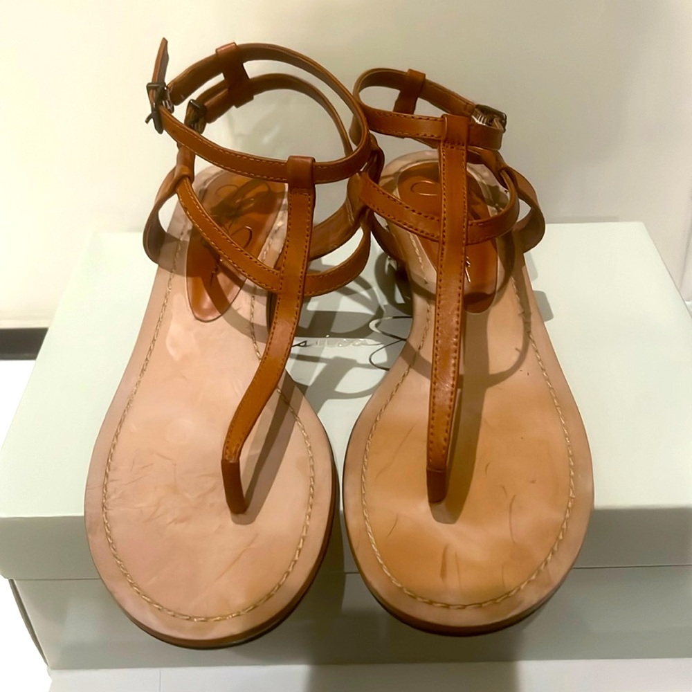 Cognac gladiator, sandals leather with gold heel by Jessica Simpson. 8.5.